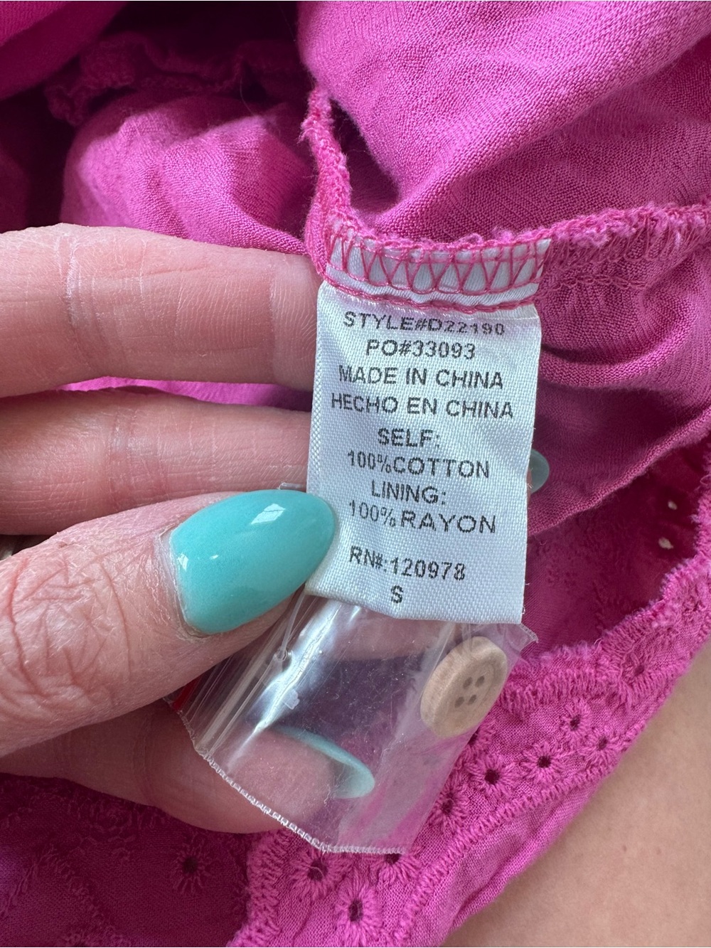 ENTRO Pink Eyelet Cotton Shirt Dress A Line Babydoll Short Sleeve S - Picture 7 of 10